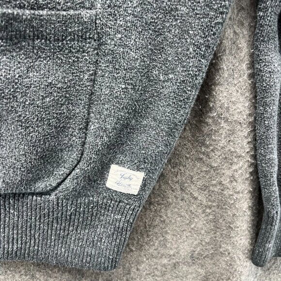 Lucky Brand Cardigan Sweater Men XL Gray Knit Pocket Vintage Wool Blend Shawl - Picture 9 of 11